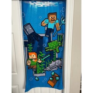 Minecraft Beach Towel Alex Steve Turtle Dolphin Diamonds Ocean Theme Blue